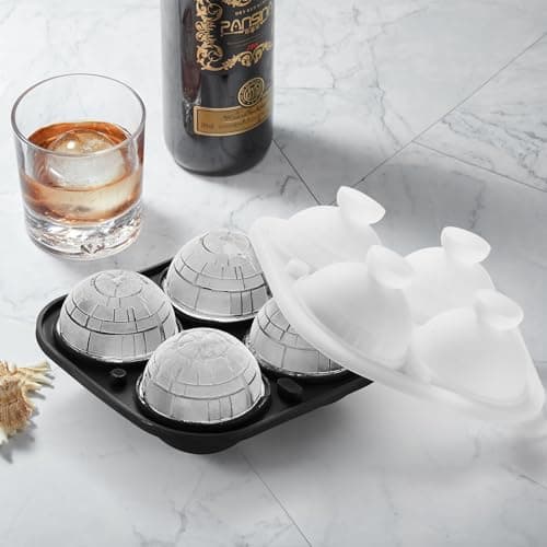 ACOOKEE Death Star Ice Cube Molds, Nerd Whiskey Gifts for Men Geeks, Fun Shapes Large Ball Ice Cube Mold for Cocktails, Bourbon - Thumbnail 2