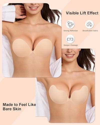 Easybunny Strapless Sticky Bra 2 Pack Invisible Push Up Adhesive Bra Breathable Fabric Reusable for Backless/Low-Cut Outfits - Thumbnail 2