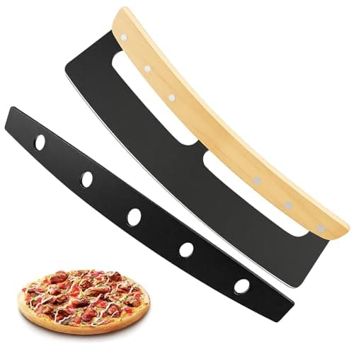 Pizza Cutter Rocker Blade 14 Inch - Razor Sharp Stainless Steel Slicer Knife Slice Pizza with Ease, Stylish Rubbre Wood Handle,With Protective Cover - Professional Pizza Oven Accessories。 - Image 1