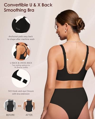 As Fairy Bras for Women Wireless Wirefree Jelly No Underwire Full Coverage Seamless Comfortable Breathable Bra(Pure Black 36DD) - Thumbnail 4