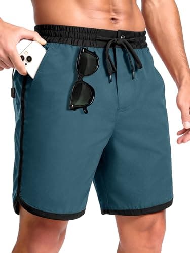 JEMLDL Men's Quick-Dry Swim Trunks with Loop, Color-Block Board Shorts for Beach, Surfing, Swimming, Summer,Gifts for Men Gray Blue L - Image 1