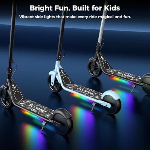 Electric Scooter for Kids, 150W Motor, Simple One-Button Control, 2 Safe Speeds (6/10 MPH), Colorful Lights, Magnetic Charging, Dual Brake System, Ideal Presents for Boys & Girls, Silver - Thumbnail 4