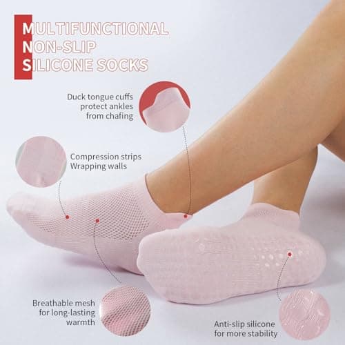 BUDERMMY Pilates Socks for Women - Non Slip Grip Socks for Yoga 4 Pairs for Ballet,Plasticity,Dance,Home,Training (US, Numeric, 6, 9, Regular, Regular, Mixed 4 Pairs) - Thumbnail 4