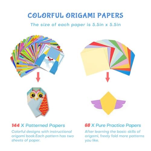 Origami Kit for Kids Ages 5-16, 212 Sheets with 72 Patterns & Instruction Book | Origami Paper Kit for Beginners & Advanced | Arts & Crafts Toys for Girls & Boys Ages 8-12 | Birthday & Christmas Gifts - Thumbnail 4