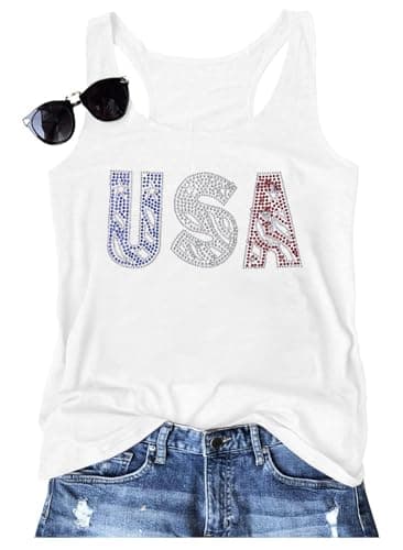 MOUSYA USA Tank Top Woman Sparkly American Flag Sleeveless Tee Glitter Patriotic Shirts Bling 4th of July Vest Tops - Image 1