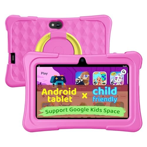 aiprotablet Kids Tablet, 7 inch Android Tablet for Kids, 6GB+32GB 1TB Expand, Quad-Core Toddler Tablets with Shockproof Case, BT, WiFi, Parental Control, Games, Dual Camera (Pink)