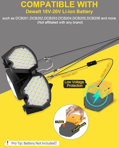 T-SUN Battery Operated Shed Lights, LED Work Light Compatible with Dewalt 20V Battery Hanging Lights Indoor Outdoor Camping Light, Emergency Lighting for Job Site Car Repairs(1 Pack) - Thumbnail 5