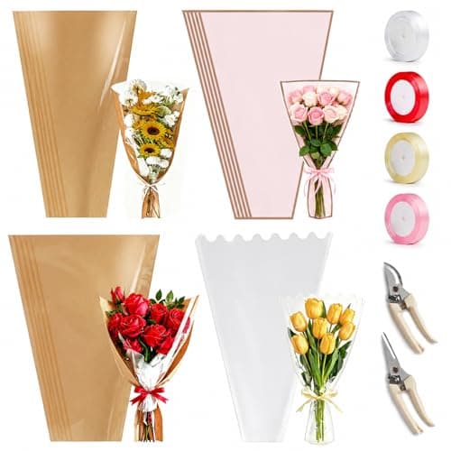 MEI SHUO PIN 200PCS Flower Wrapping Bags Kraft Paper Floral Wrap Sleeves - Image 1