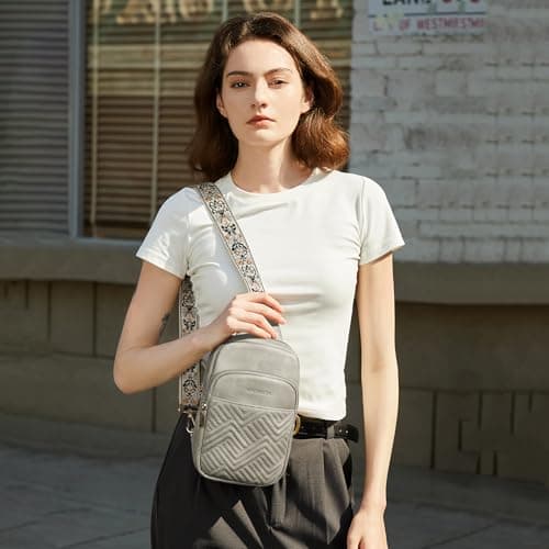 BOSTANTEN Sling Bag Quilted Crossbody Bags for Women Cross Body Purse Leather Fanny Pack with Adjustable Guitar Strap - Thumbnail 2