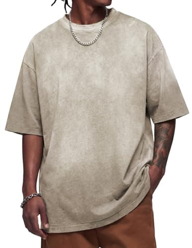 Vamtac Heavyweight T Shirts for Men Oversized Gradient Tshirt Wash Crewneck Short Sleeves Plain T Shirts Summer Cotton Tops Dark Grey Medium - Image 1