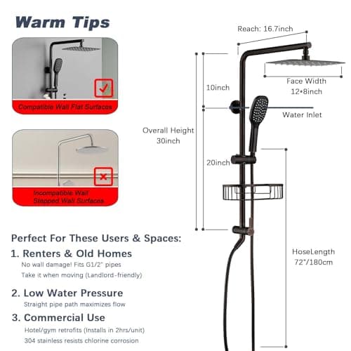 SonTiy Rain Shower Heads System with Handheld Jet Spray, Caddy Shelf and Brass Shower Diverter, Bathroom luxury Shower Faucet Set for Whole Family, 2.5 GPM, Oil Rubbed Bronze - Thumbnail 2