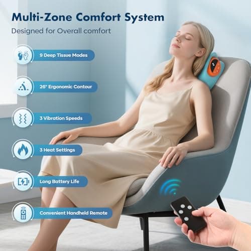 2026 Neck Massager 4-in-1 with Deep Tissue 3D Kneading & Soothing Heat - Portable Cordless Pillow for Cervical Traction, Shoulder and Back Relief, 9 Intensity Levels with Type-C Charge For Home Office - Thumbnail 2