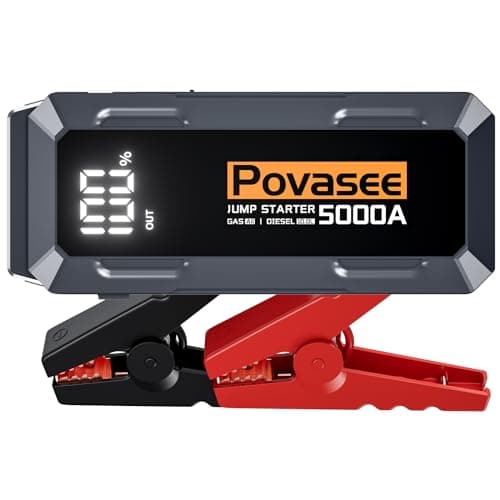 Povasee Car Battery Jump Starter 5000A Jump Box (All Gas/10L Diesel) Portable Car Jump Starter Battery Pack, 12V Jumper Starter Portable 3" LCD Display/Power Bank/Dual Output/LED Light DC