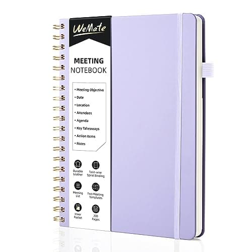WEMATE Meeting Notebook for Work B5 (7"x10") - PU Leather Work Notebook with Agenda, Action Items & Notes - 200 Pages for Men&Women, Staff and Students, Meeting, Projects Planning - Light Purple - Image 1