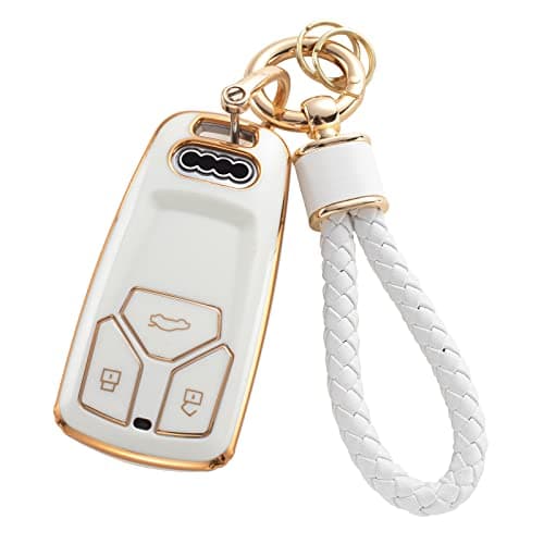 RUABIBAN for Audi Key Fob Cover with Keychain, Soft TPU Key Case Protection Fit for A4 Q7 Q5 TT A3 A6 SQ5 R8 S5 Smart Key Protector
