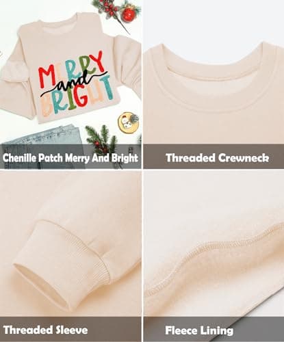 LETSEE Cute Christmas Sweatshirts for Women Merry And Bright Graphic Soft Fleece Plus Size Pullover Sweaters Winter Clothes, Apricot, XX-Large - Thumbnail 5