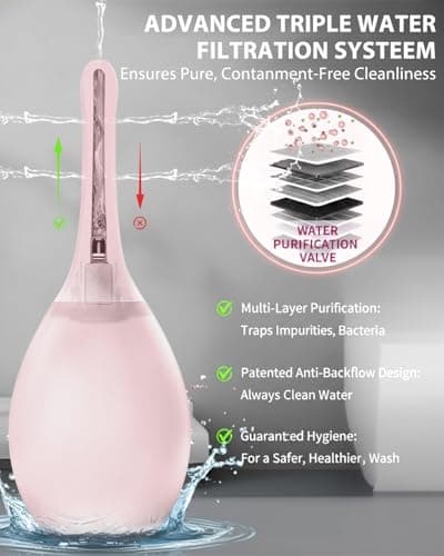 Enemas Anal Douches for Men Women - Enema Bulb with Soft Silicone Nozzles,Anti Backflow Shower Douche Enema Kit,Feminine Care Shower Enema Douche Kit Cleaner Flusher,Shower Tube Connectable,Pink - Thumbnail 5