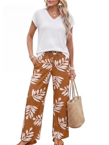 Casly Lamiit Plus Size Two Piece Sets for Women Summer 2 Piece Lounge Sets Boho Casual Beach Pant Sets Hawaiian Clothing Cruise Travel Western Outfits Brown Leaf Print XL - Image 1
