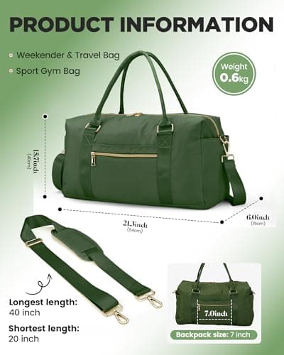 Amechi Weekender Bags for Women with Wet Pocket, 37L Waterproof Travel Duffel Bags with 7" Wide Trolley Sleeve, Carry On Bag for Travel, Gym Bag, Hospital Bag for Labor and Delivery, Dark Green - Thumbnail 3