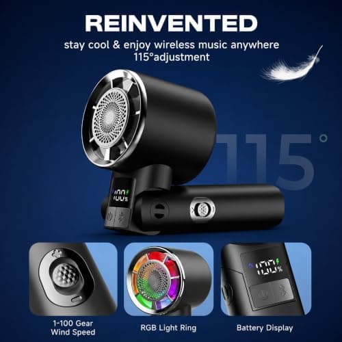 sidetogo Portable Bluetooth Speaker Fan, 20000RPM Handheld Turbo Fan - Thumbnail 6
