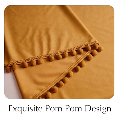 NICETOWN Mustard Gold Pom Pom Velvet Curtains 8 ft Long - Room Darkening Luxurious Drapes for Living Room & Bedroom, Extra Long Window Treatments, 52" W x 96" L, 2 Panels - Thumbnail 6
