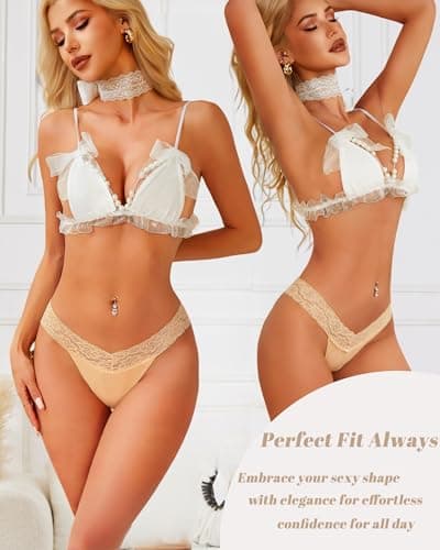 READY TO LOVE Cotton Underwear for Women Lace Sexy Soft Thongs Low Rise T-Back Lingerie Stretchy Ladies Panties - Thumbnail 4