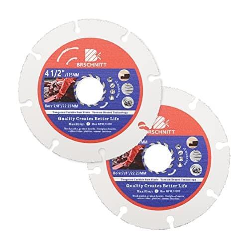 Carbide Multi Wheel,BRSCHNITT 2pcs 4-1/2 Inch (115mm) with Arbor 7/8" Tungsten Carbide Cut Off Wheel for Wood,Laminate,Gypsum Board,Plastic for Angle Grinder Cutting Disc - Image 1