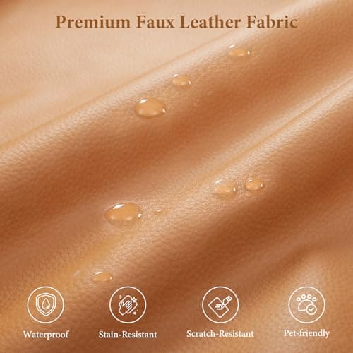 Vesgantti 100" L Shaped Faux Leather Couch with Movable Ottoman, 3 Seater PU Leather Sectional Sofa with Side Pocket, Mid Century Modern Modular Couch for Living Room, Bedroom, Cognac Tan - Thumbnail 6