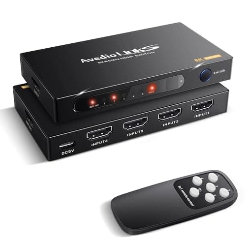 avedio links 8K HDMI2.1 Switch with Remote 5x1, 5 in 1 Out HDMI Splitter with Remote, Auto Switch HDMI Selector Box Support 4K@60Hz, HDCP2.3, HDR, 3D, for PS5, Xbox, Fire Stick, Blu-ray, HDTV - Image 1