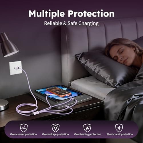 3 Type-C+1IP Port 4 in 1 Multi Charging Cable for iPhone17/14, USBC Splitter Charging Cords for Multiple Devices, Travel Essentials Car Accessories for iPhone17-6, Android, Pad and More (1Pack 5FT) - Thumbnail 5