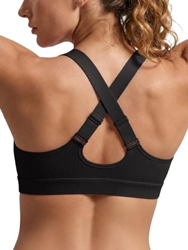 Aoysky Womens Criss Cross Back Sports Bras Racerback V Neck Adjustable Straps Medium Support Yoga Workout Crop Top Black - Image 1