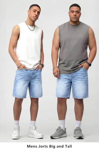 Heyfanee Mens Baggy Jean Shorts, Jorts Men Casual Denim Shorts for Men 9 Inch Inseam Washed Blue 38 - Thumbnail 5