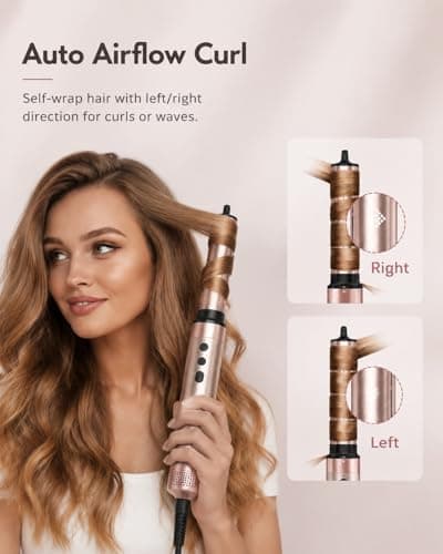 Brightup 5 in 1 Air Styler, 1400W High Speed Hair Dryer Brush, Professional Automatic Hair Curler with Cool Shot Button, 800 Million Ionic, No Heat Damage, with Travel Bag - Thumbnail 4