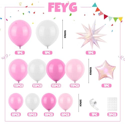 Pearl Pink White Balloon Arch Kit, Pearl Pink Pearl White Balloon Garland Kit with Star Balloon for Themed Birthday Wedding Baby Shower Gender Reveal Bridal Wedding Party Decoration - Thumbnail 2