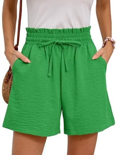 Moodclo Women's Wide Leg Shorts Green X-Large Summer Comfy Casual with Pockets High Waisted Drawstring 2025 Flowy Beach Vacation Trendy Clothes - Image 1
