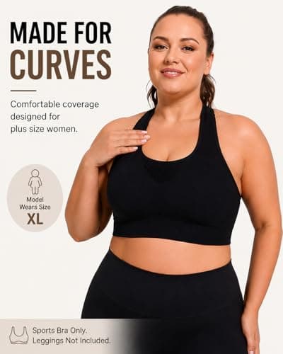 FANCMISTERY Plus Size Sports Bra for Women Racerback Wireless Padded Bra with Ventilated Mesh and Anti-Slip Design for Yoga,Cycling,Jogging and Workout (US, Alpha, 3X-Large, Plus, Regular, Black) - Thumbnail 2