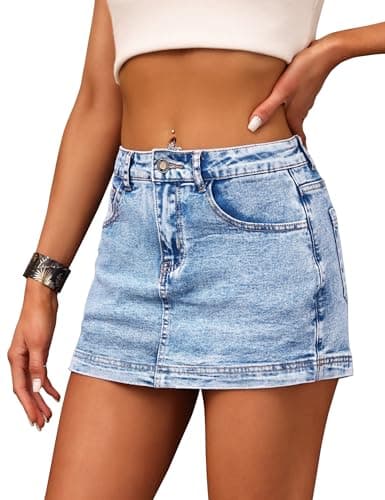 BISUAL Denim Skort for Women High Waist Mini Denim Skirt Casual Stretch Women Jean Skirt with Pockets - Thumbnail 2