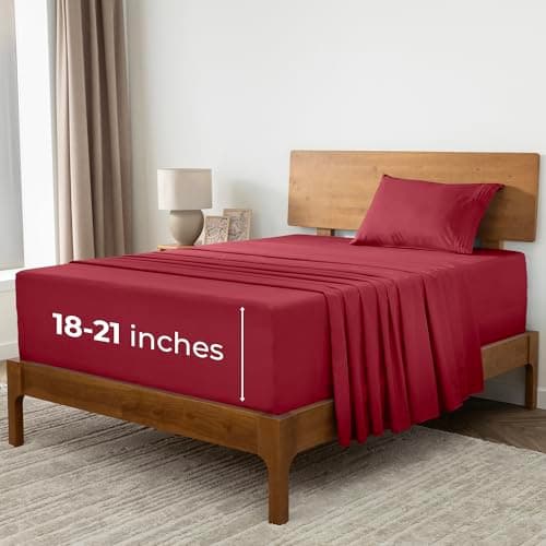 Mellanni Extra Deep Twin Sheets - 3 PC Iconic Collection Bedding - Hotel Luxury, Ultra Soft, Cooling Bed Sheets - Wrinkle, Fade, Stain Resistant (Twin, Brick Red)