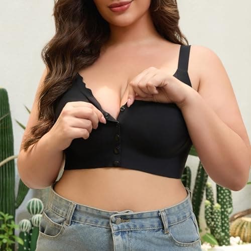 Front Closure Bras for Older Women Wireless Plus Size No Underwire Seamless Mastectomy Bralette Adjustable Straps Seniors Comfort (US, Alpha, X-Large, Plus, Regular, Black) - Thumbnail 4