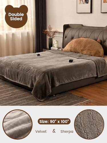 Bearhug Electric Blanket King Size 100" x 90", Dual Controller Heated Blanket, Velvet & Sherpa, 10-Heat Levels & 1-12H Auto Off, Over-Heat Protect, ETL, Machine Washable - Thumbnail 2