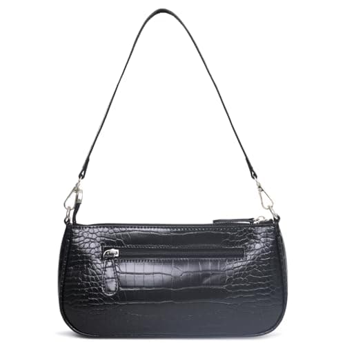 Barabum Retro Classic Clutch Shoulder Tote HandBag with Zipper Closure for Women (2-Black) - Thumbnail 5