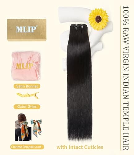 mlip Raw Indian Hair Bundle Straight, Enhanced Quality Bundle, 18A Virgin Hair 12 inches, No Tangle Shedding, Triple the Lifespan, Keep Texture Silky Soft After Multiple Washes, Natural Color - Thumbnail 6