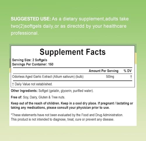 RIOWEGO Aged Garlic Extract Softgels,Odorless Allium Sativum Antioxidant Supplement for Heart & Immune Support, Vegetarian, Non-GMO,2 Year Matured for Antioxidant Wellness-300 Count - Thumbnail 2
