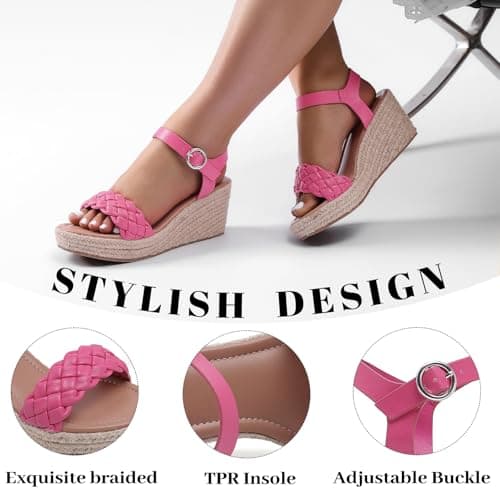 Ruiee Wide Width Wedges Sandals for Women, Summer Platform Espadrille Wedge Heels Wide Feet Braided Ankle Strap Womens Dressy Sandal.250903 Pink Size12 - Thumbnail 4
