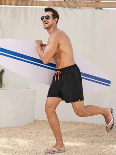 SILKWORLD Men's Swim Trunks Quick Dry Bathing Suits 6 Inch Swimming Shorts with Compression Liner and Zipper Pockets, Black, X-Large - Thumbnail 5