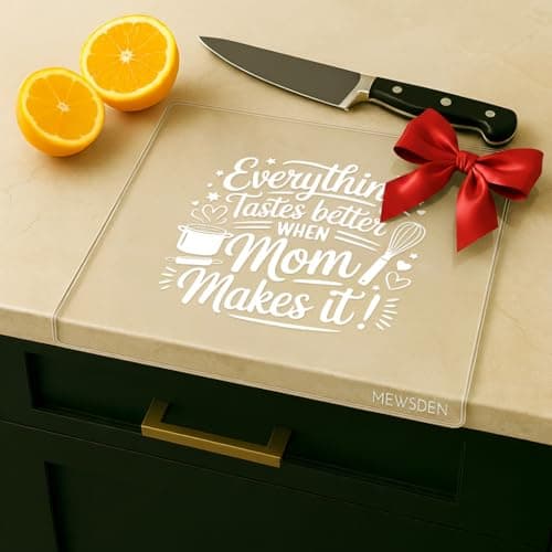 Mom Birthday Gifts from Daughter Son - Engraved Acrylic Cutting Board with Counter Lip Clear Countertop Protector Cooking Gift for Mom Mother Birthday Christmas Presents Aesthetic Kitchen Decor - Image 1