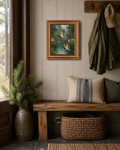 Gold Framed Wall Art, Vintage Mallard Duck Canvas Prints, Flying Ducks Rustic Cabin Lake Picture Wall Decor, Farmhouse Wildlife Nature Artwork for Living Room Hunting Lodge, Man Cave 9x11 inch - Thumbnail 6
