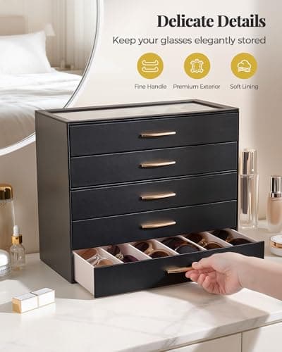 Lolalet 30 Slots Sunglasses Organizer Case for Women, 5-Layer Eyeglass Storage Holder Display Box with Clear Top Lid, Mothers Day Gifts -Black - Thumbnail 4