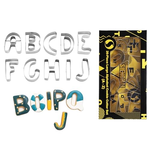 Alphabet Letter Cookie Cutter Set (A - Z)- 26 Pcs Large Stainless Steel Letters Fondant Cutter Set Biscuit Dough Mold Tools for Birthday, Christmas, New Year and Holiday Party Decorations (Gift Box) - Image 1