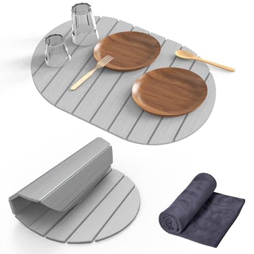 Stone Dish Drying Mat for Kitchen Counter,24"(L)×16"(W) Collapsible Fast-Drying Diatomaceous Earth Mats with Towel Sanding Tool,Versatile Stone Drying Mats for Cups Dishes Bottles - Image 1